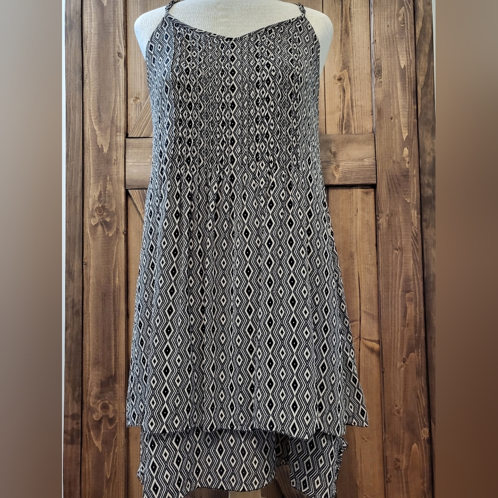 Sanctuary Adjustable Speghetti Strap Dress Black & Cream Flowy Two-Tiered Sz S